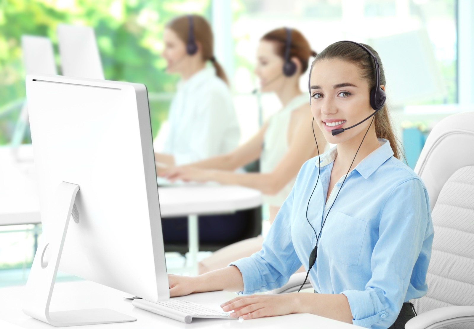 Customer service agent on a headset