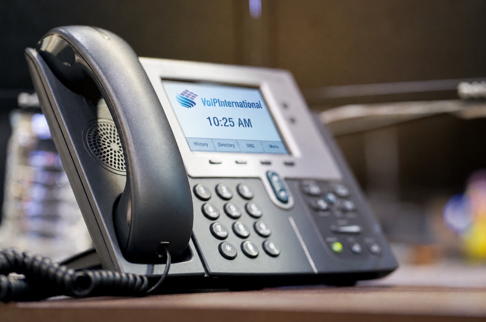 Business desk phone on an office desk
