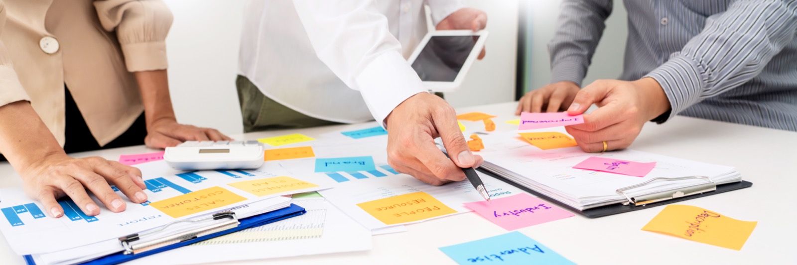 Marketing plan on sticky notes