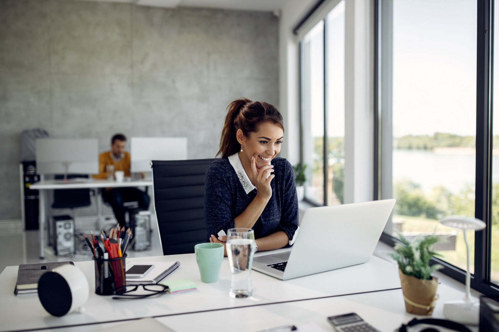 Small business owner working at her laptop