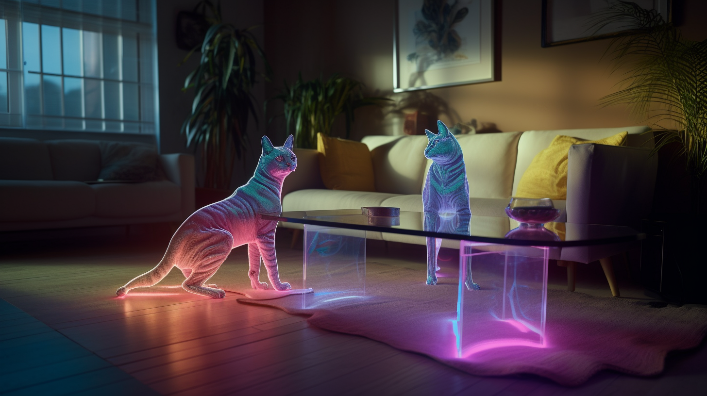 Holographic Pets 🐶🐱 Miss having a pet but allergic to fur? Holograms to the rescue! Although giving belly rubs might prove a tad challenging. And, oh, real animals might find them either ghostly or... snack-like?