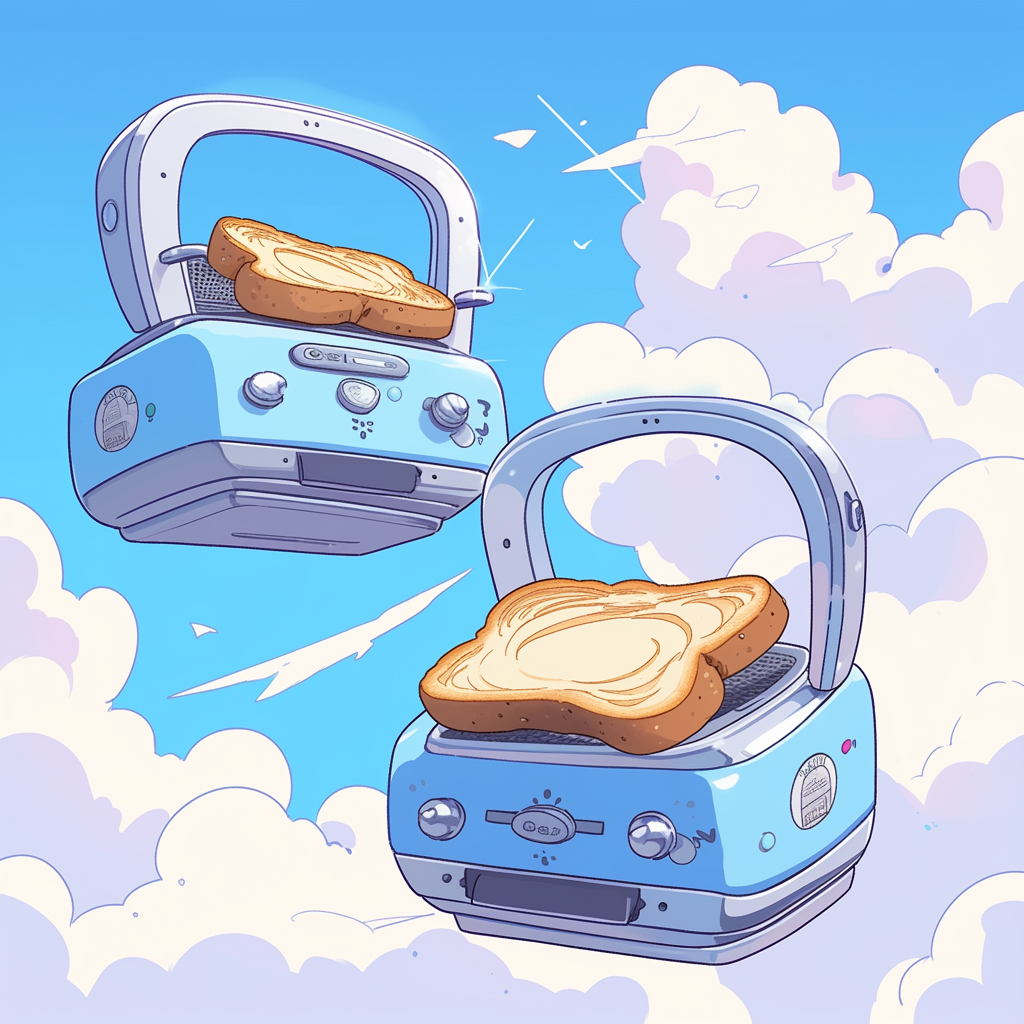 Flying Toaster Drones 🍞🚁 Ever wake up craving toast but too lazy to walk to the kitchen? Future's got your back! Imagine this: a drone, fashioned like a quirky toaster, swoops down delivering you perfectly toasted slices. Sounds absurd? Welcome to the future! Just remember, birds might consider it competition—or an easy meal.
